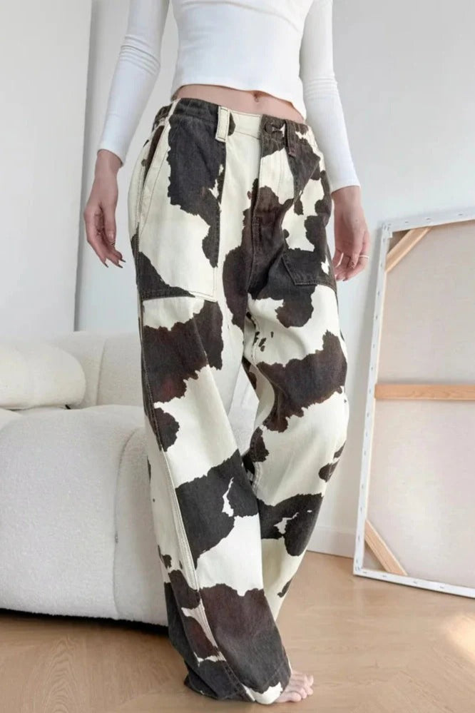Baggy Cow Pattern Wide Leg Jeans – FashionSierra
