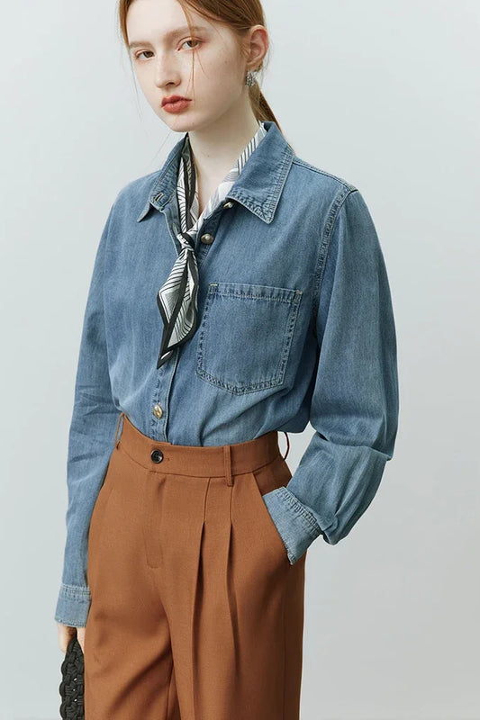 Soft Denim Casual V-Neck Jacket