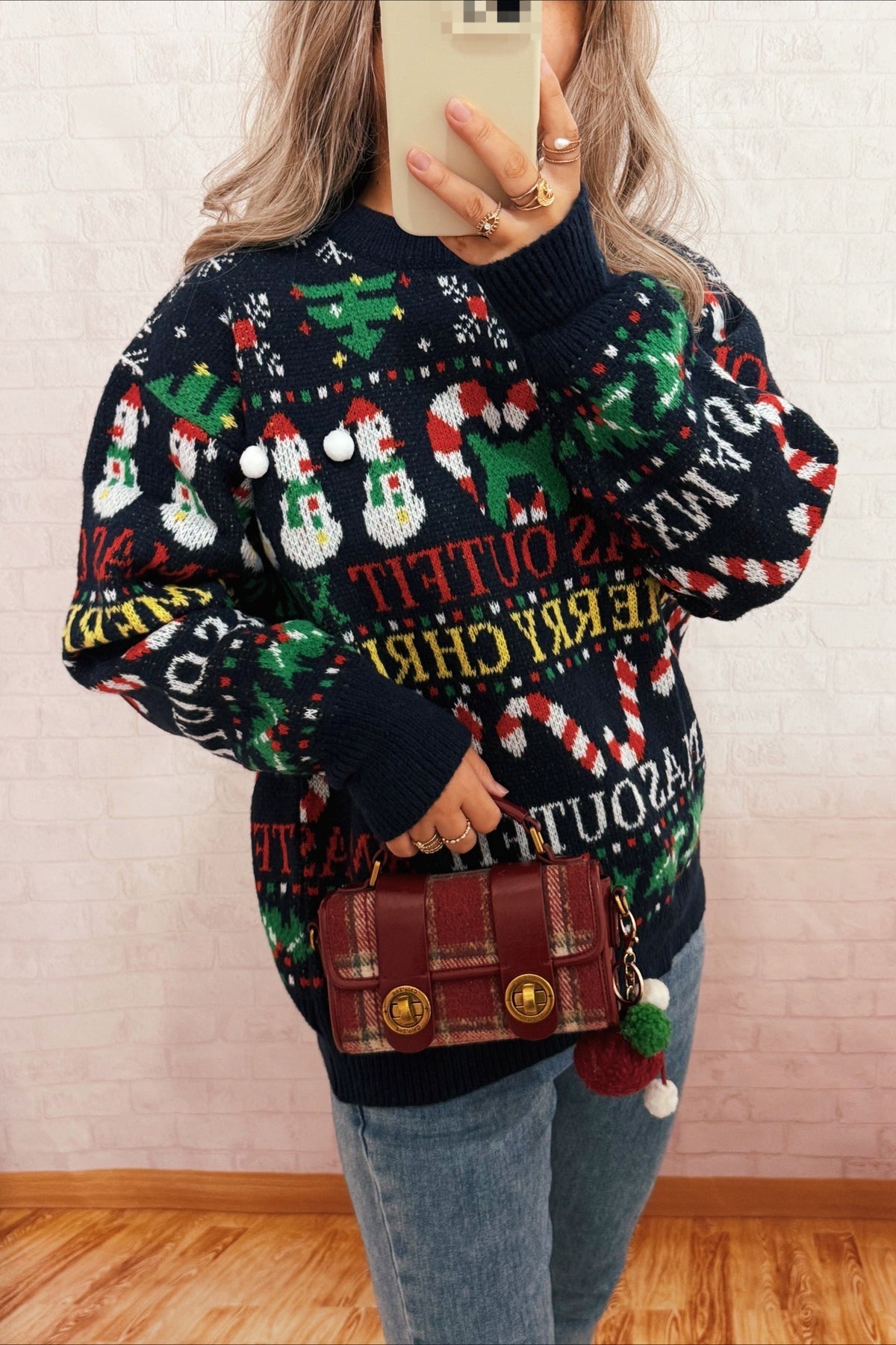 Christmas Contrast Crew Neck Loose Long Sleeve Sweater