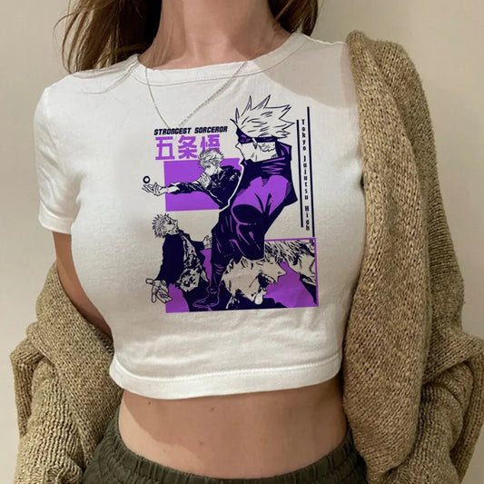 90s Hippie Manga Y2K Crop Top Girl Graphic T-Shirt