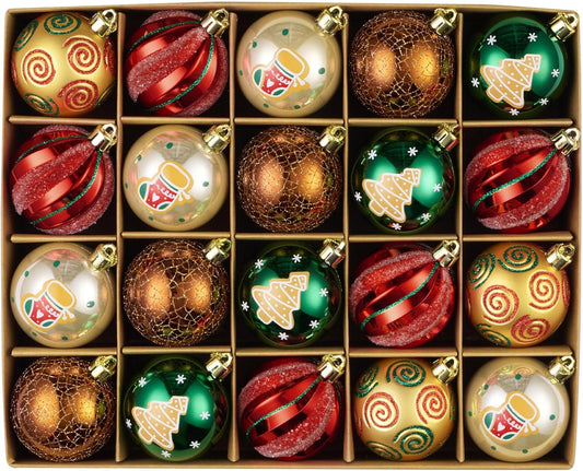 Gingerbread Christmas Ornaments Set - 20ct Shatterproof Xmas Tree Decorations