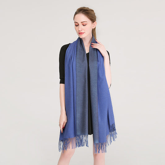 Solid Color Double-sided Imitation Cashmere Dual-use Autumn Winter Warm Fringe Scarf