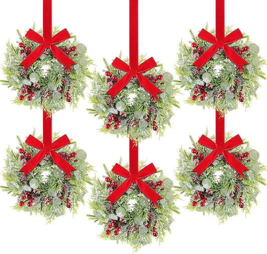 Christmas Wreath Set - Norfolk Pine Garland with Red Berry Ornament and Pinecones