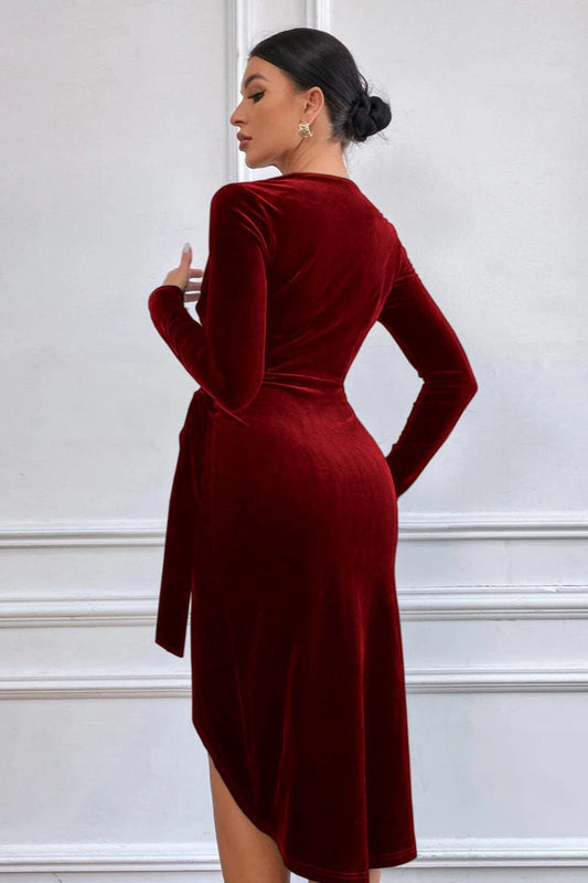 Bodycon V Neck Sexy Asymmetrical Cocktail Velvet Dress