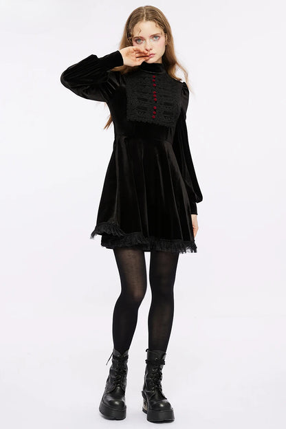 Women's Gothic Velvet  Bat Shaped Collar Dress