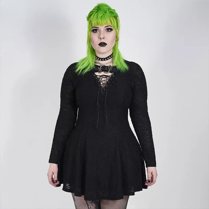 Plus Size Punk Long Sleeve Plus Size Gothic Cut-out Dress