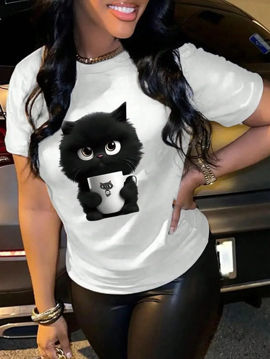 Kitten Print Female Hip Hop Summer Oversize T-Shirt