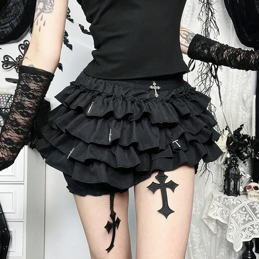 Cross Pendant Culottes Aesthetic Skirt Black / XS