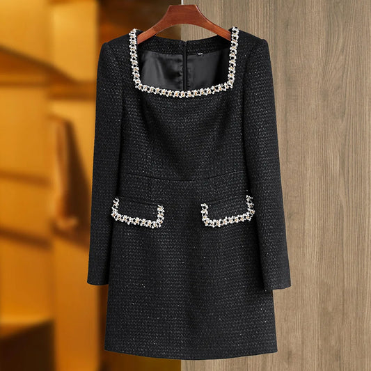 Square Neck Knitted Diamond Mini Dress