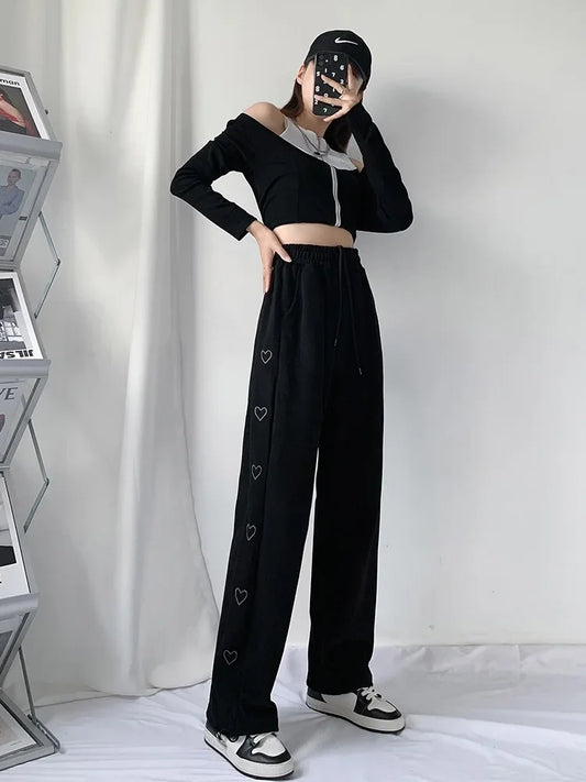 Women Streetwear Embroidery Fashion Wide Leg Y2k High Waist Joggers Pants