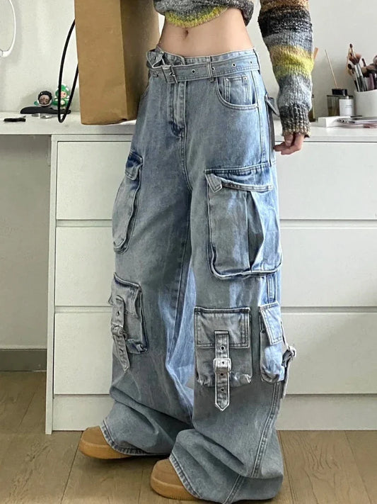 Cargo Jeans Women Y2k Oversize Fashion Kpop Pocket Wide Leg Denim Pants