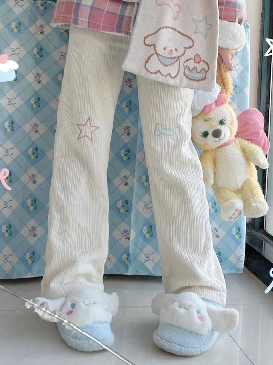 Harajuku Corduroy Pants Women Sweet Cute Wide Leg Pants