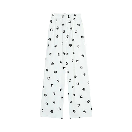 Graphic White Pants Women Cartoon Printed High Waisted Pants