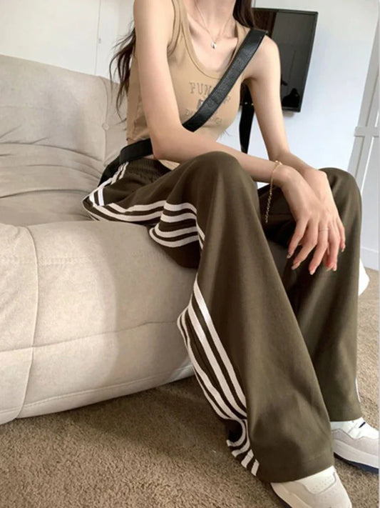 Sports Pants For Women Fashion Stripe Patchwork Wide Leg Pants