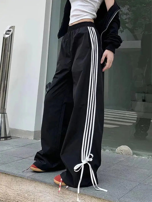 Sports Baggy Pants Women Y2k Fashion Cutecore Bow Straight Wide Leg Pants