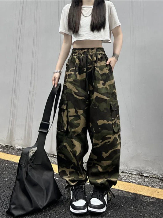 Vintage Cargo Baggy Pants Women Camouflage Wide Leg Pants