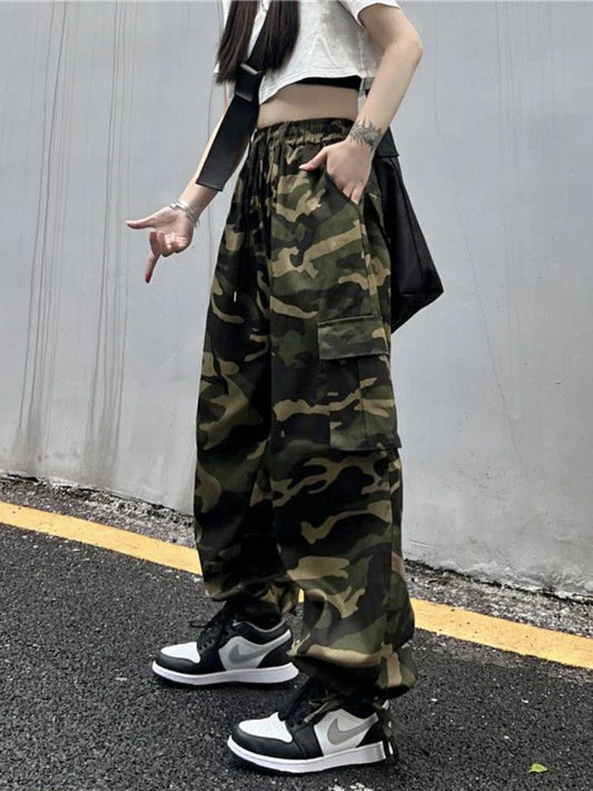 Vintage Cargo Baggy Pants Women Camouflage Wide Leg Pants