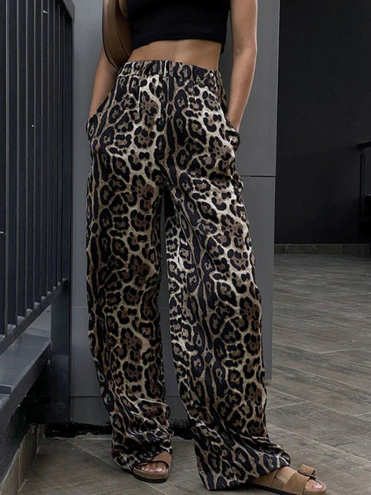 Leopard Pants Women Streetwear Baggy High Waist Kpop Wide Leg Jogging Pants