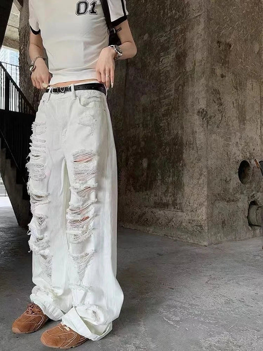 Women Wide Leg Straight Denim Pants Hip Hop Summer Pants