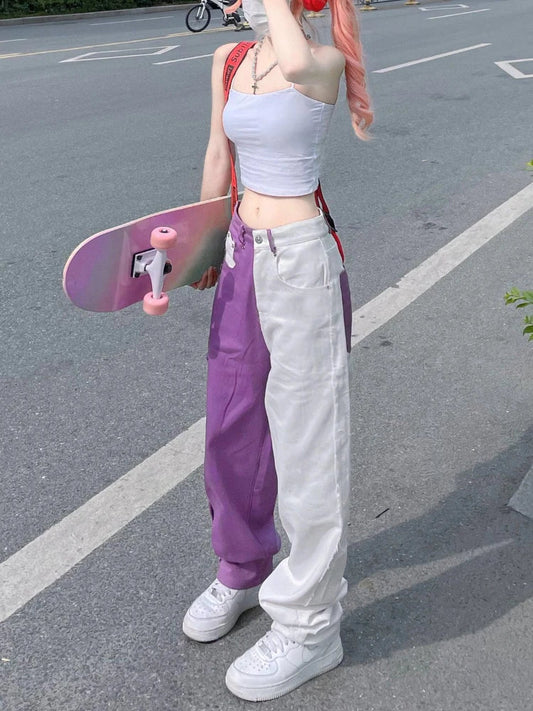 Y2k Baggy Jeans Women Hip Hop Streetwear Vintage High Purple Denim Pants