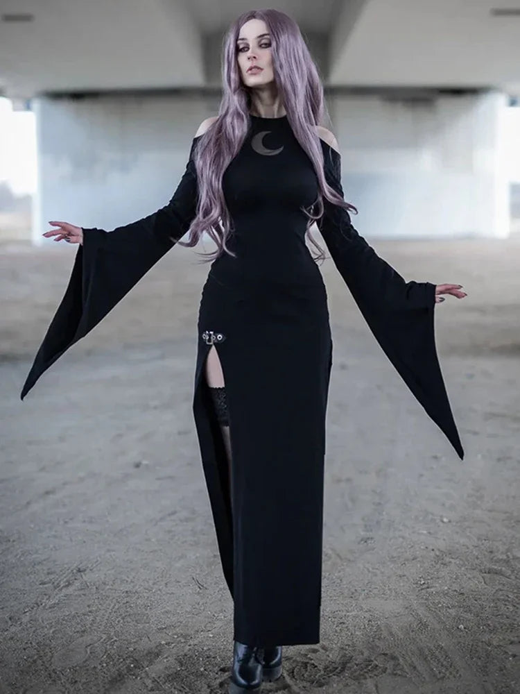 Moon Hollow Out Flare Sleeve Maxi Dress