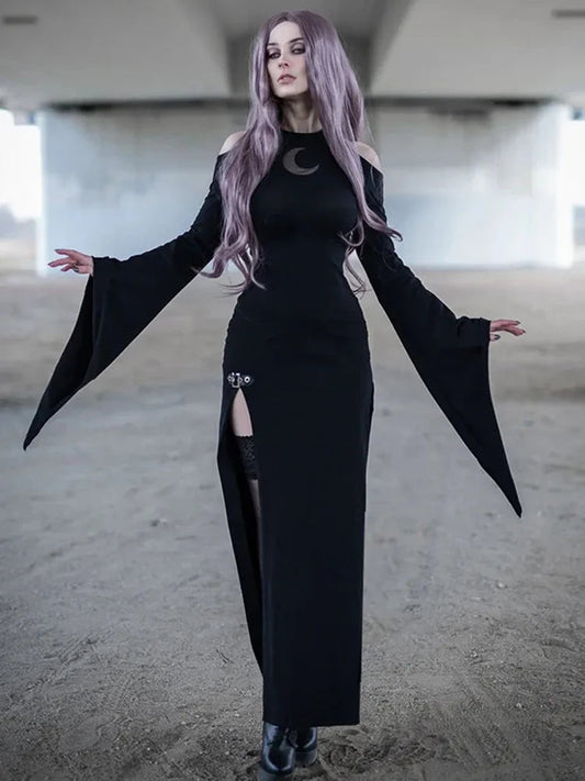 Moon Hollow Out Flare Sleeve Maxi Dress