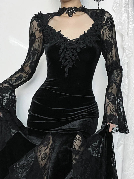 Antique Lace Flare Sleeve Midi Dress