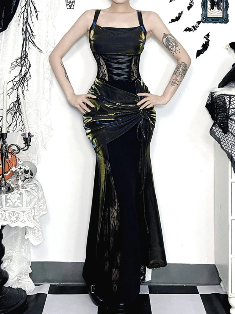 Tall Waist Bandage Bodice Maxi Dress Black / S