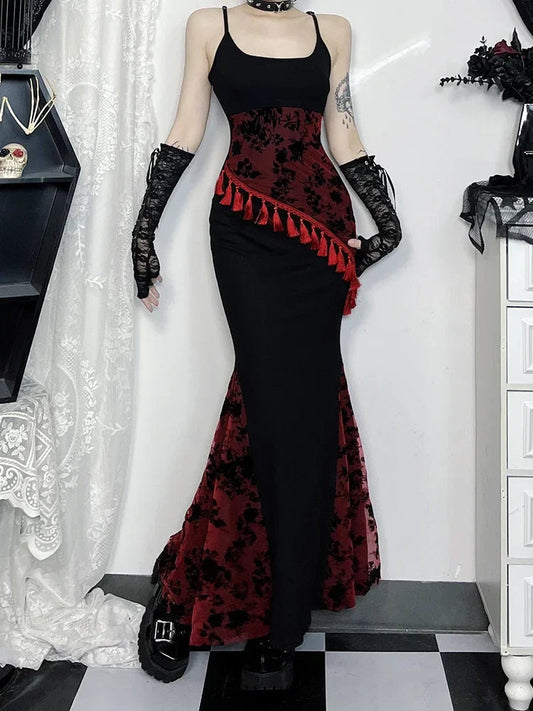 Fringe Spaghetti Strap Form-Fitting Maxi Dress Black / S