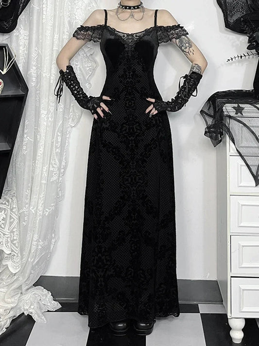 Lace Patchwork Spaghetti Strap Maxi Dress