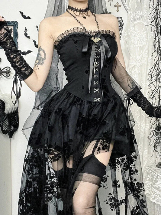 Obscure Blooms Net Bodice Midi Dress