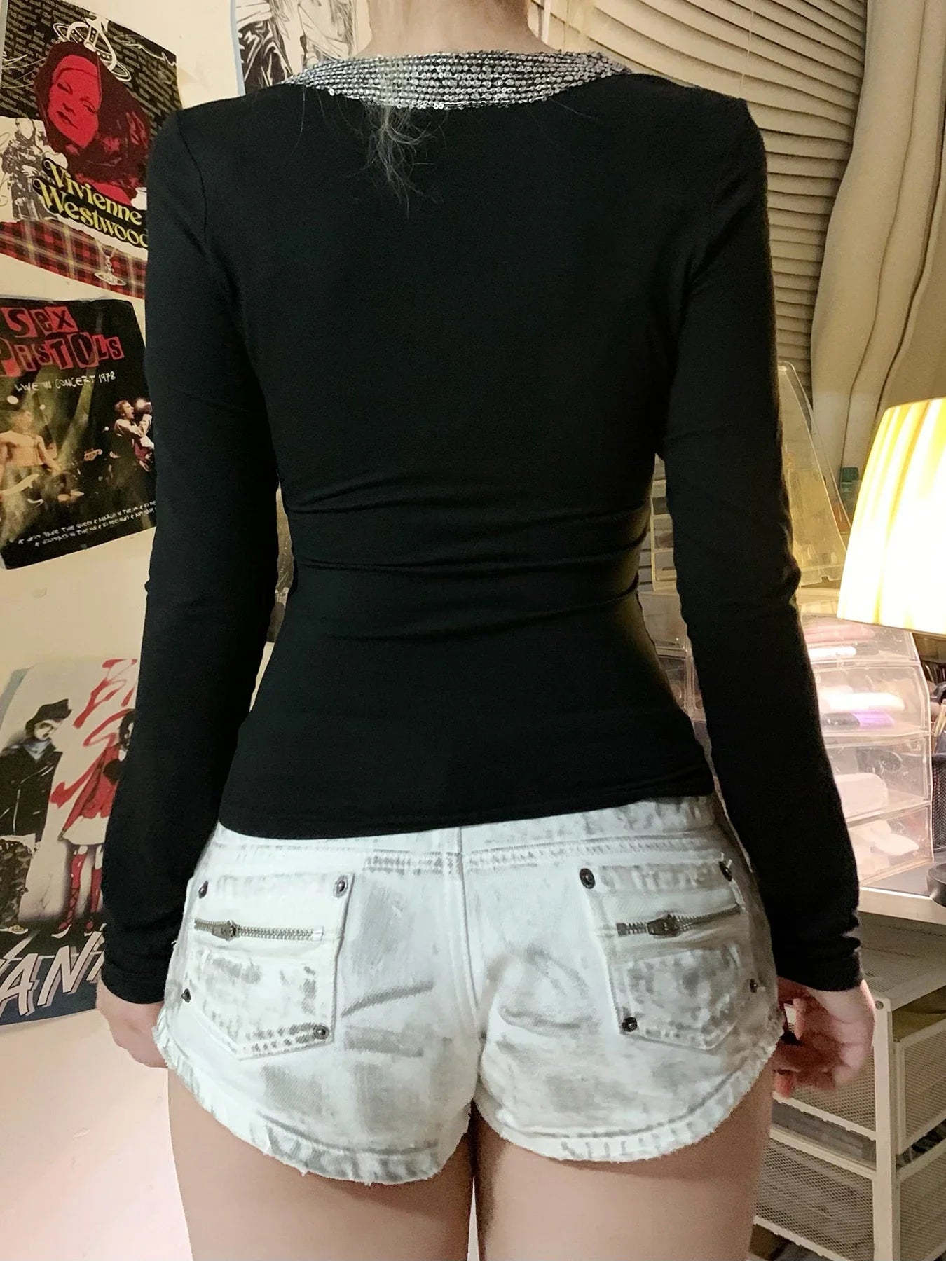 Sparkling V-neck Knit Top