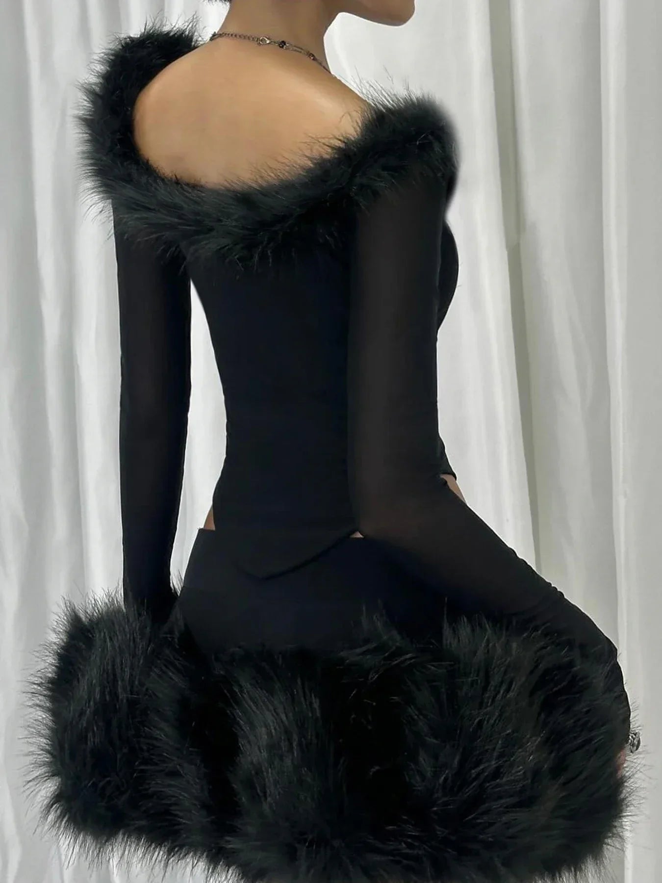 Fur Collar V-neck Knit Top