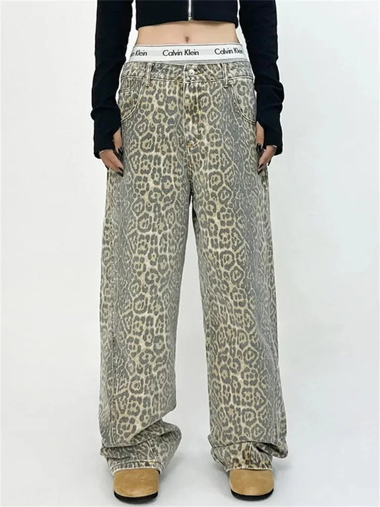 FashionSierra - American Baggy Leopard Print Wide High Waisted Oversized Hip Hop Trouser