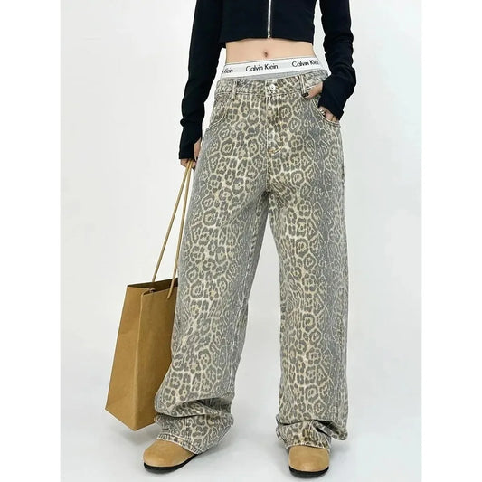 FashionSierra - American Baggy Leopard Print Wide High Waisted Oversized Hip Hop Trouser