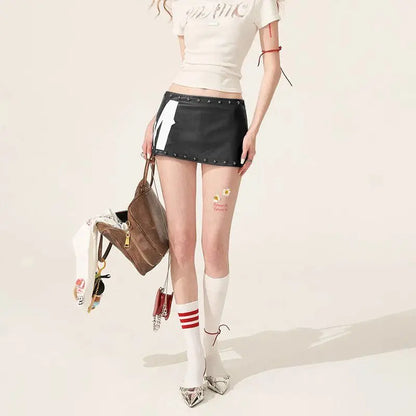 Slim Fit Y2K Harajuku Inspired American Leather Skirt Bottom