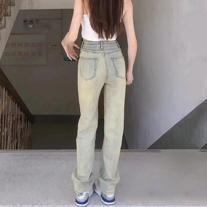 Spring New High Waist Elastic Thin Narrow Version Of Wide-Legged Jeans