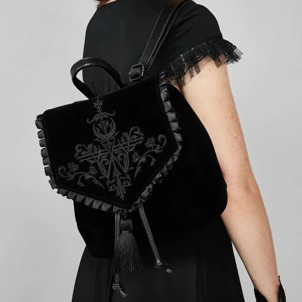 Witch Harajuku Magic Embroidery Velvet Gothic Punk Rock Backpack Bag