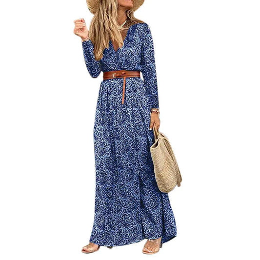 FashionSierra - 2024 Winter Elegant Long Sleeve Split Casual Boho Dress