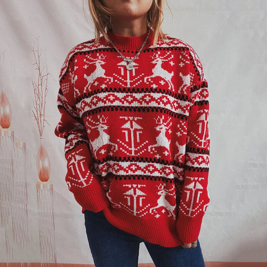 Reindeer Printed Christmas Sweat Women's Sweater