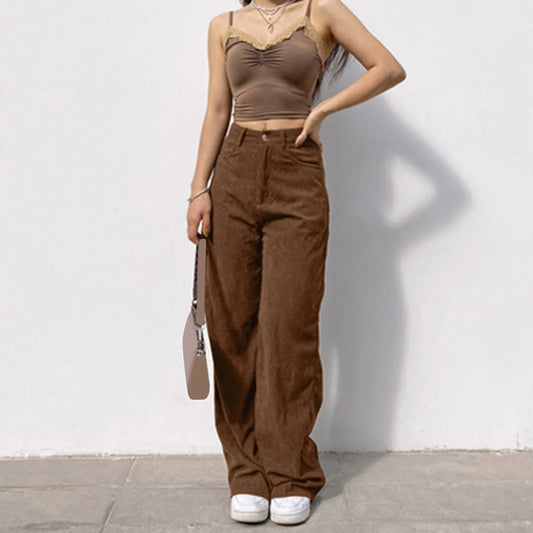 Autumn Winter Solid Mid Waisted Wide Leg Casual Bottom