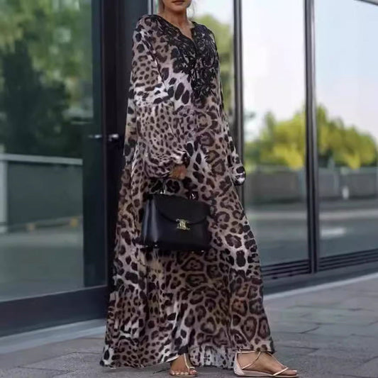 Loose Leopard Print Long Sleeve Dress