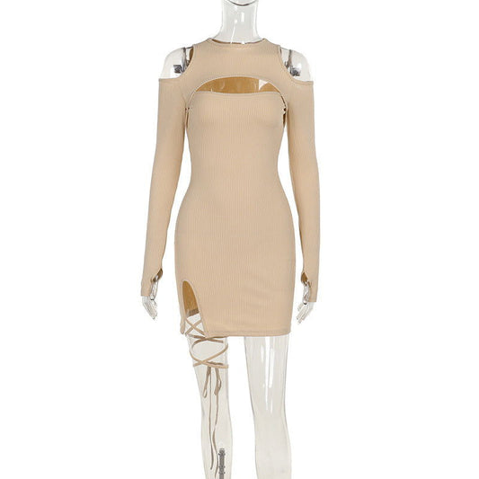 Hip Slim Fit Lace up Hollow Out Cutout Dress