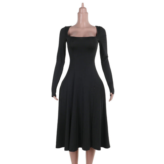 Slim Fit Square Collar Split Long Sleeve