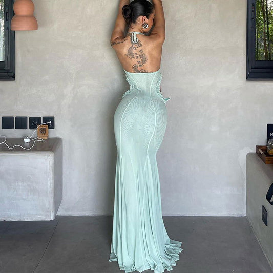 off Shoulder Halter Butterfly Decoration Slim Fit Holiday