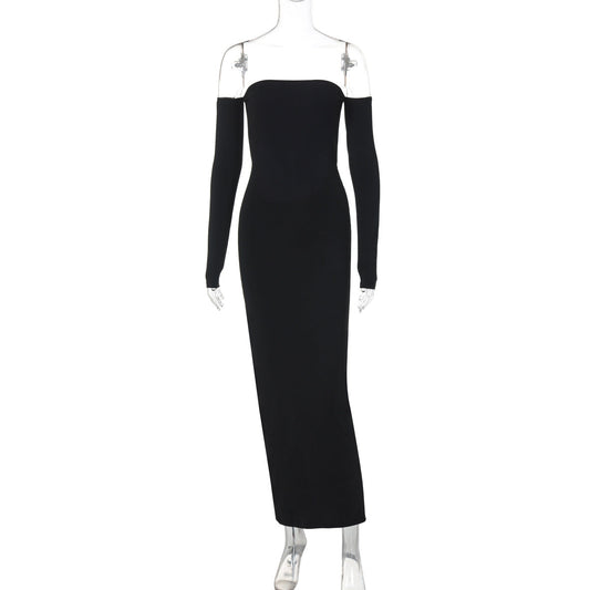 Solid Color Long Sleeve Tube Top Dress Backless Slim Fit Dress