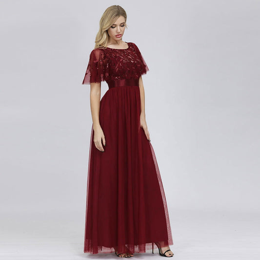 Stretch Waist Patchwork round Neck Party Big a Swing Evening Dress for