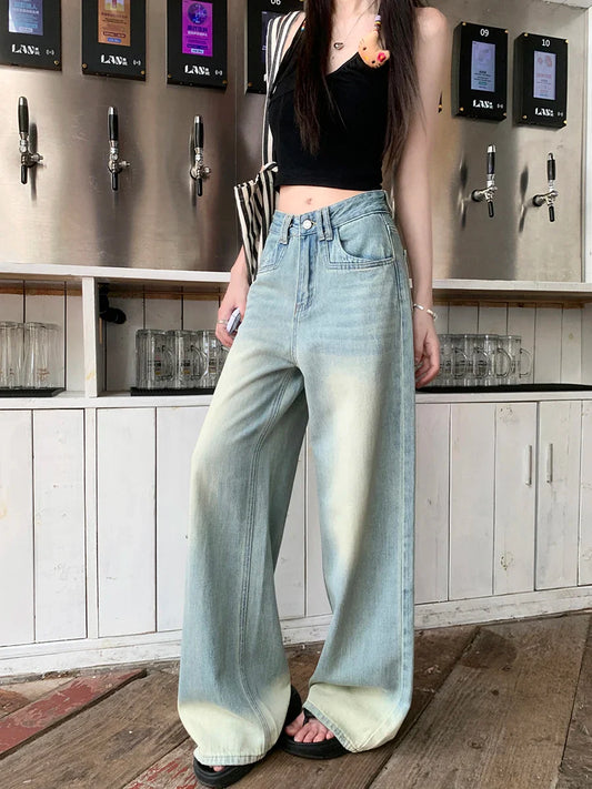 Washed Baggy Women Y2k Streetwear High Waisted Straight Wide Leg Denim Jeans