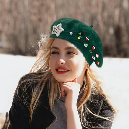 Cute Christmas French Holiday Beret Women Girls Hat