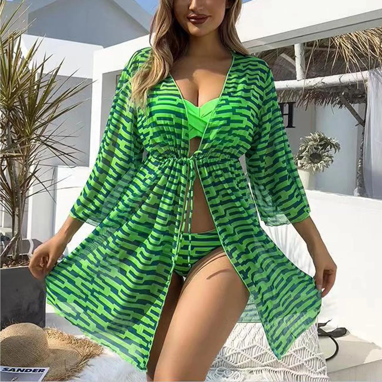Sexy Three Piece Cover Up Long Sleeve Bathing Suit Bikini Sets